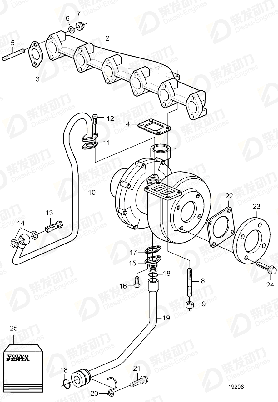 VOLVO Turbocharger, 195kW 3802180 Drawing VOLVO Turbocharger, 195kW 3802180 Drawing